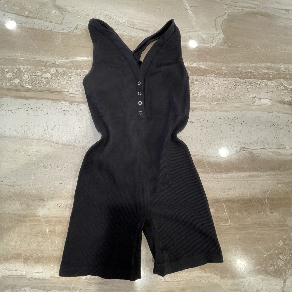 Womens Ribbed Workout Yoga Jumpsuit Romper Bodysuit Bodycon Sexy 1-Piece Snaps M - Picture 2 of 7